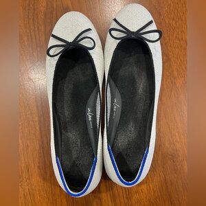 Rothy’s White/Silver Glitter Ballet Flats with Black Bow
